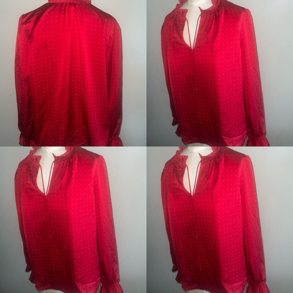 J crew red long sleeve satin blouse